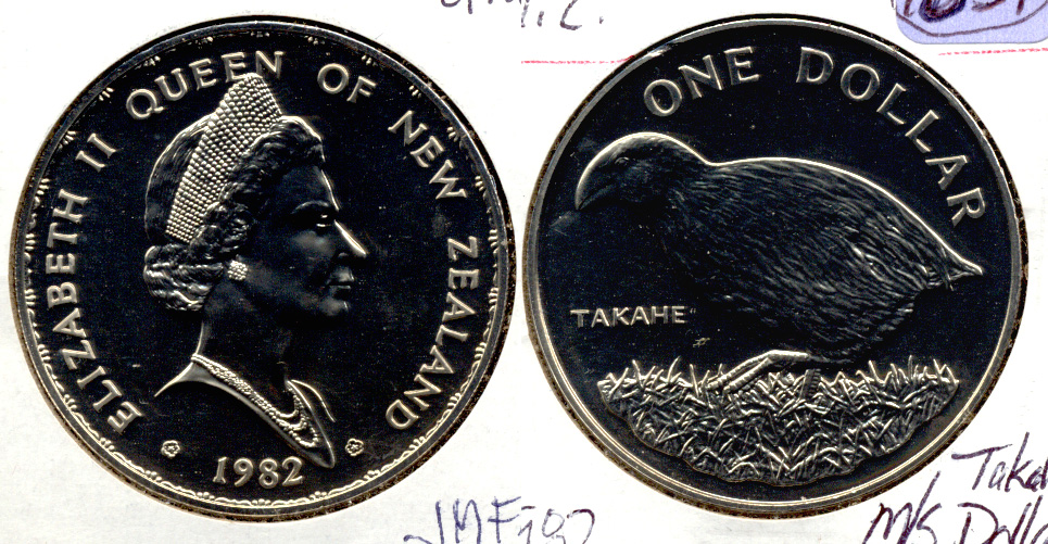 1982 New Zealand $1 Dollar MS-60