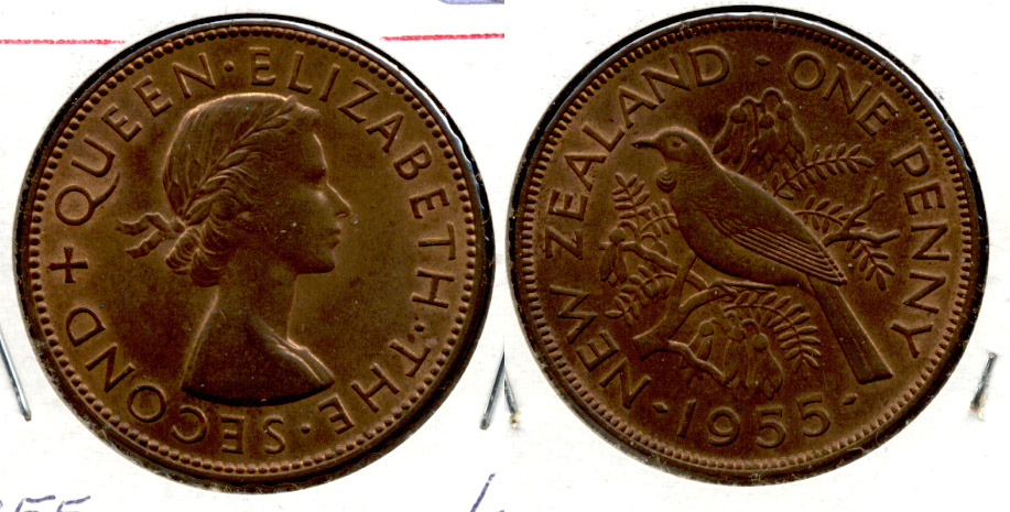 1955 New Zealand 1 Penny AU-50