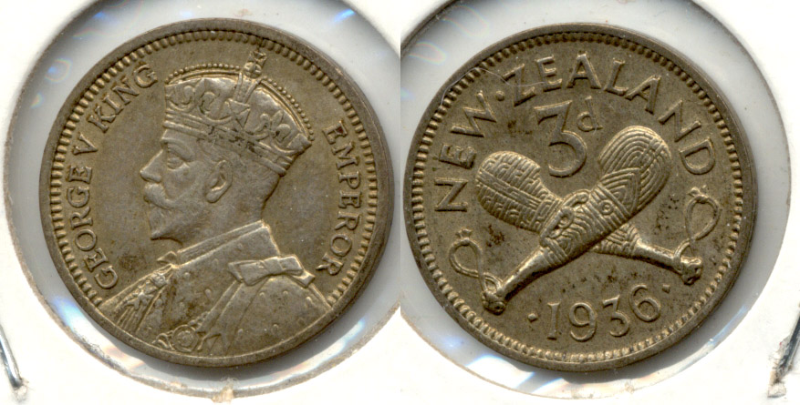 1936 New Zealand 3 Pence EF-40 a