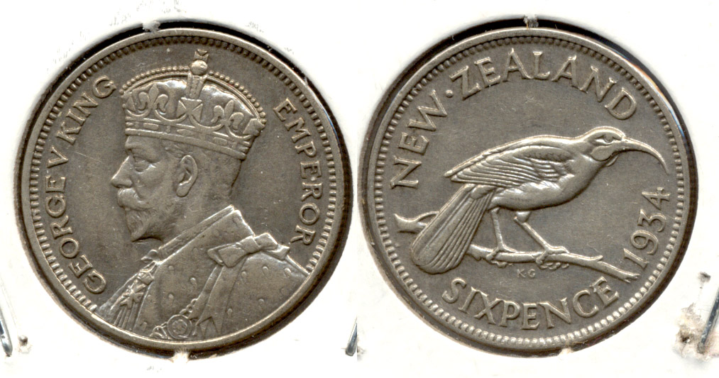 1934 New Zealand 6 Pence EF-40