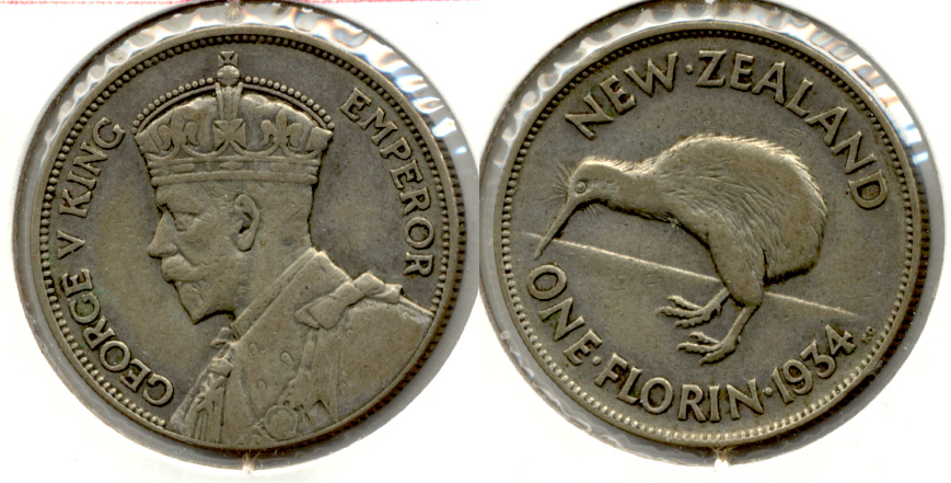 1934 New Zealand Florin VF-30
