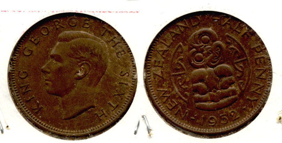 1952 New Zealand 1/2 Penny EF-40