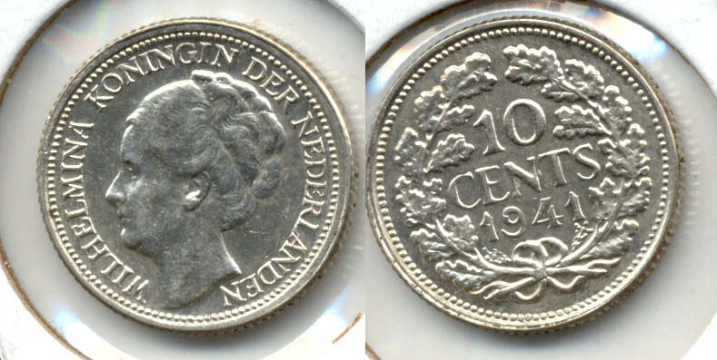 1941 Netherlands 10 Cents AU-50