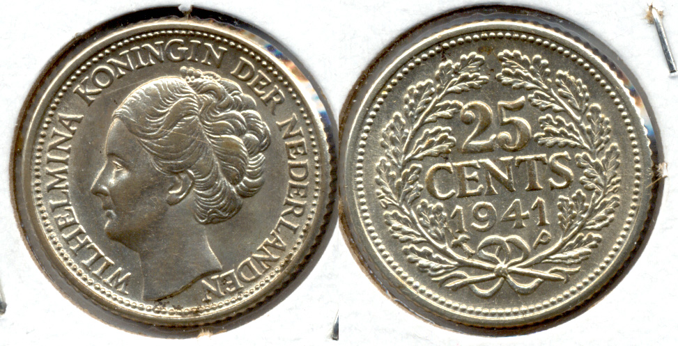 1941-P Netherlands 25 Cents EF-40