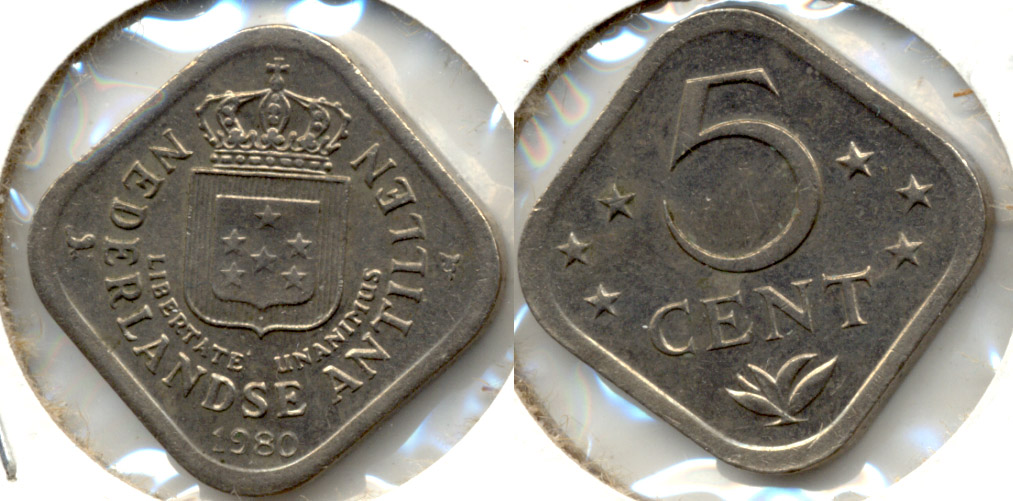 1980 Netherlands Antilles 5 Cents AU-50