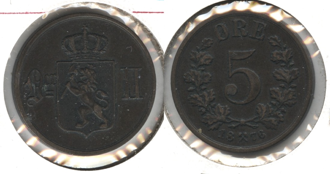 1876 Norway 5 Ore VF-20