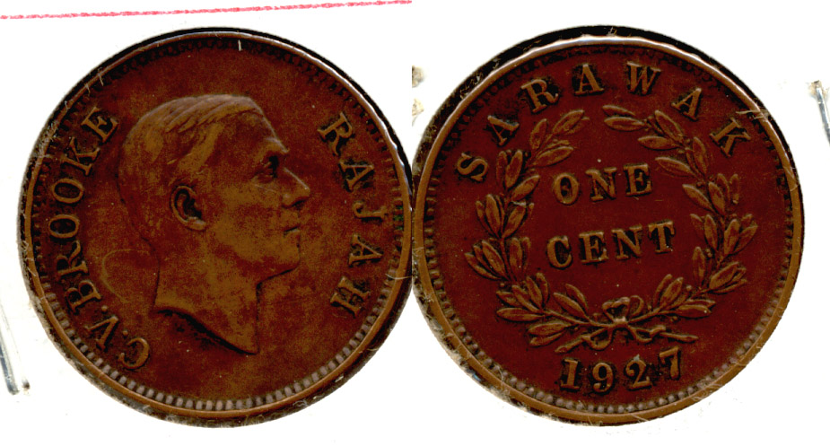 1927-H Malaysia Sarawak 1 Cent EF-40