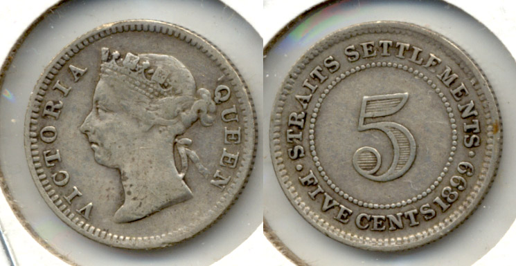 1899 Malaysia Straits Settlements 5 Cents Fine-12