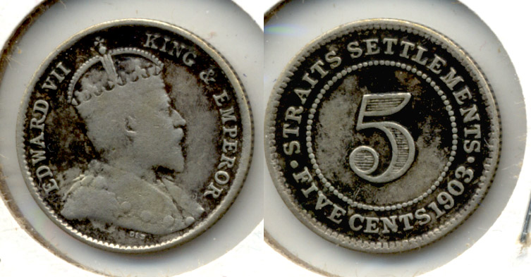 1903 Malaysia Straits Settlements 5 Cents VG-10