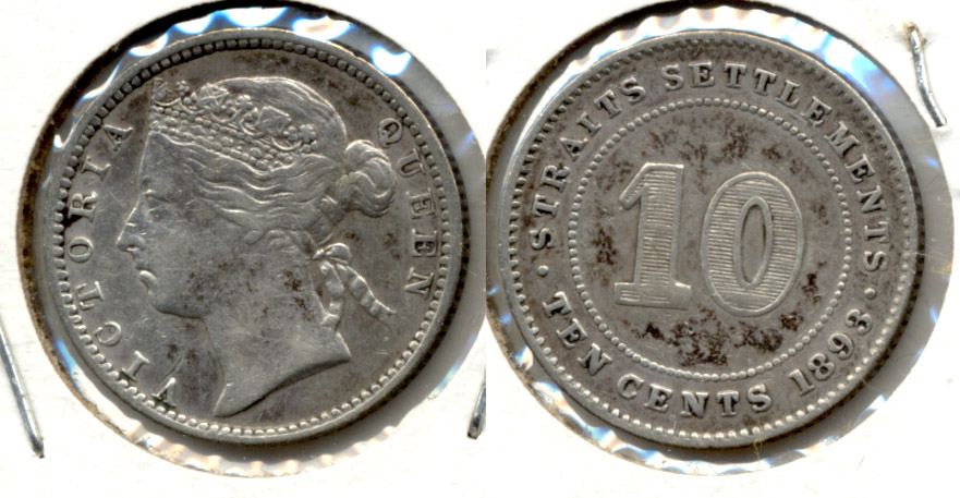 1893 Malaysia Straits Settlements 10 Cents EF-40
