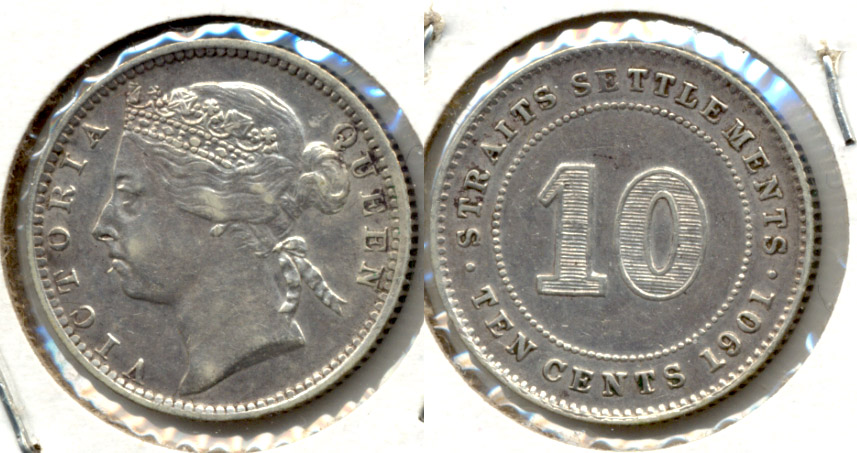 1901 Malaysia Straits Settlements 10 Cents EF-40