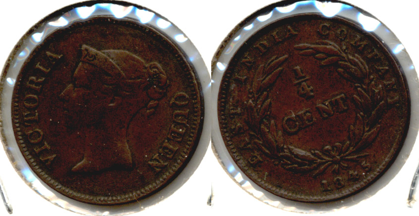 1845 Malaysia Straits Settlements 1/4 Cent Fine-12