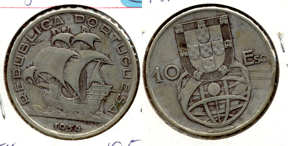 1954 Portugal 10 Escudos VF-20