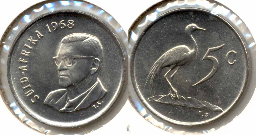1968 South Africa 5 Cents Afrikaans MS