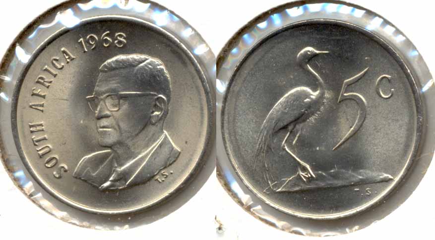 1968 South Africa 5 Cents English MS