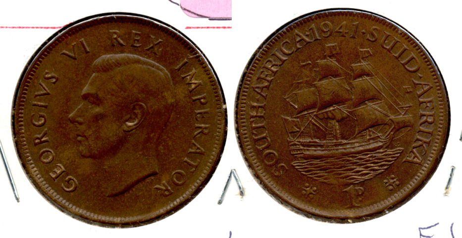 1941 South Africa 1 Penny EF-40 a