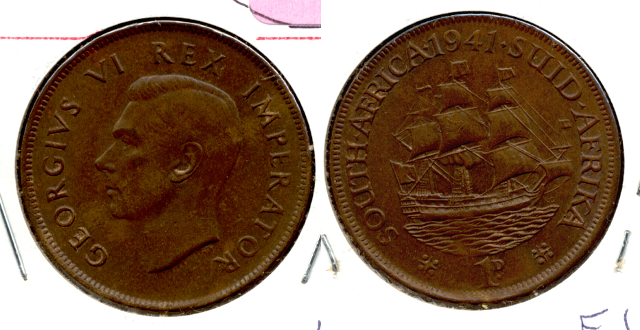 1941 South Africa 1 Penny EF-40 a
