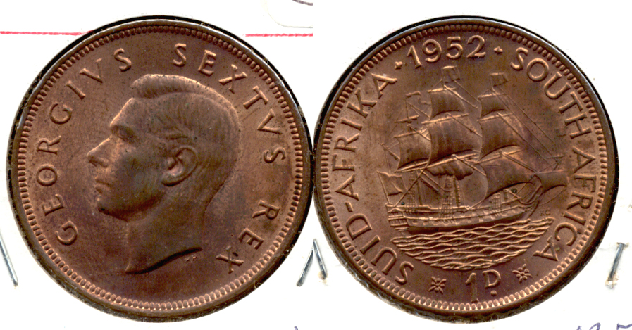 1952 South Africa 1 Penny AU-50