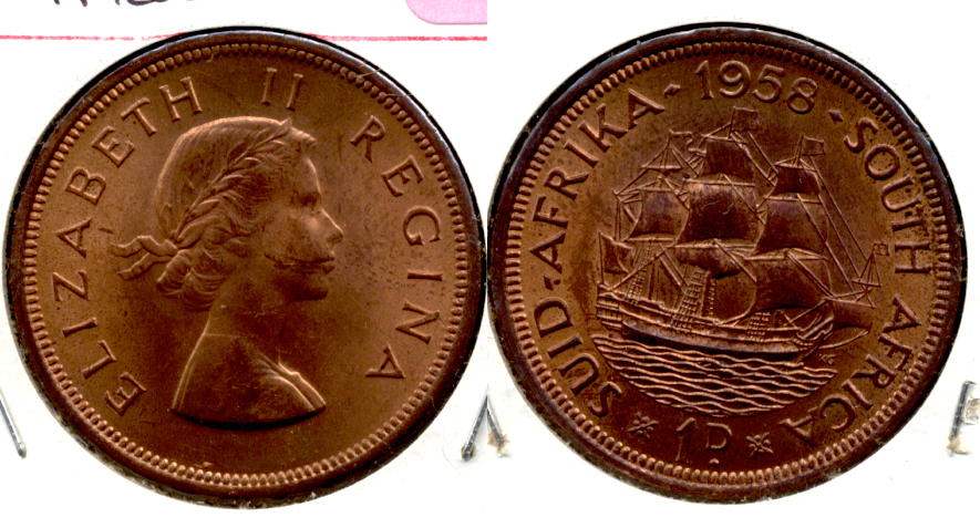 1958 South Africa 1 Penny MS-60 a