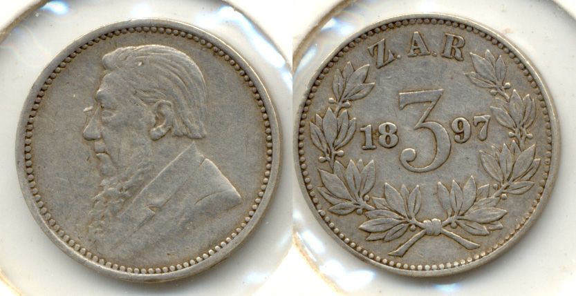 1897 South Africa 3 Pence Fine-15