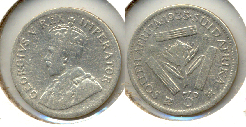 1935 South Africa 3 Pence VG-8