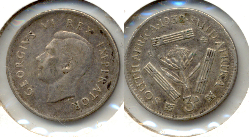 1938 South Africa 3 Pence VF-20