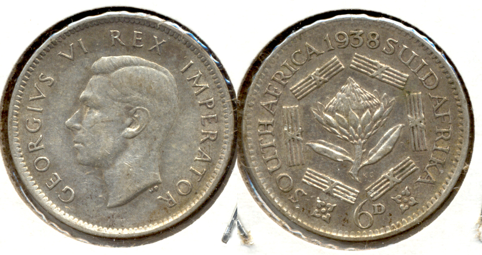1938 South Africa 6 Pence VF-20