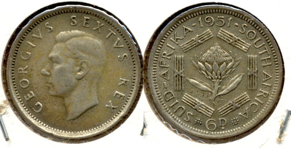 1951 South Africa 6 Pence VF-20