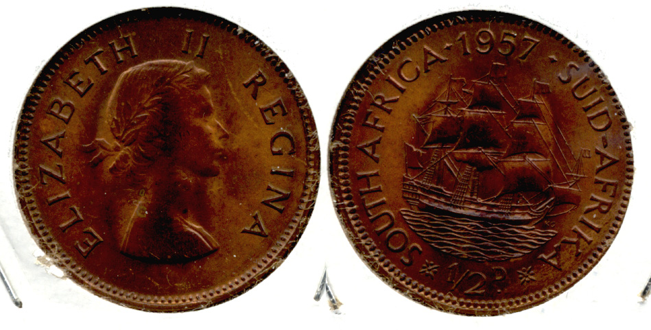 1957 South Africa 1/2 Penny AU-50