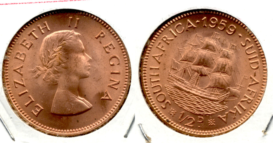 1959 South Africa 1/2 Penny MS-63 Red