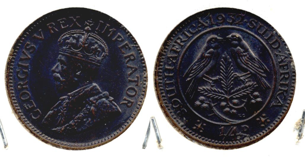 1932 South Africa 1/4 Penny AU-50