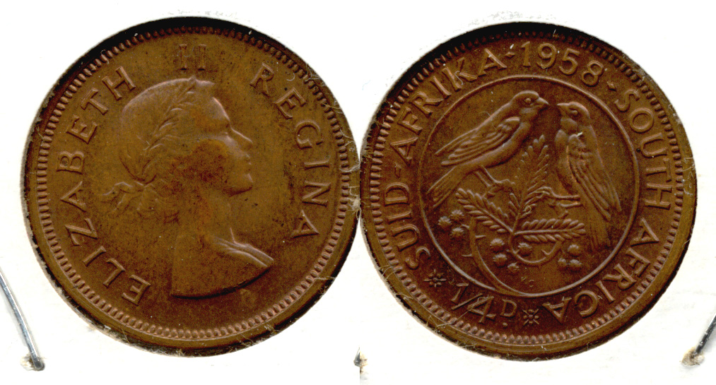 1958 South Africa 1/4 Penny AU-50