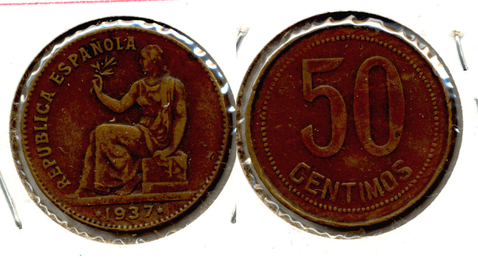 1937 Spain 50 Centimos VF-20