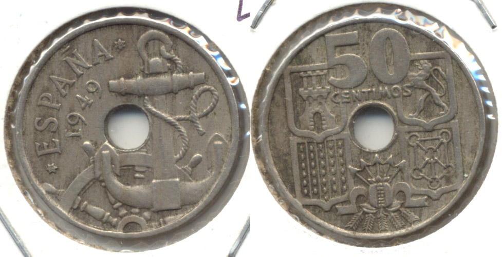 1949 (52) Spain 50 Centimos EF-40