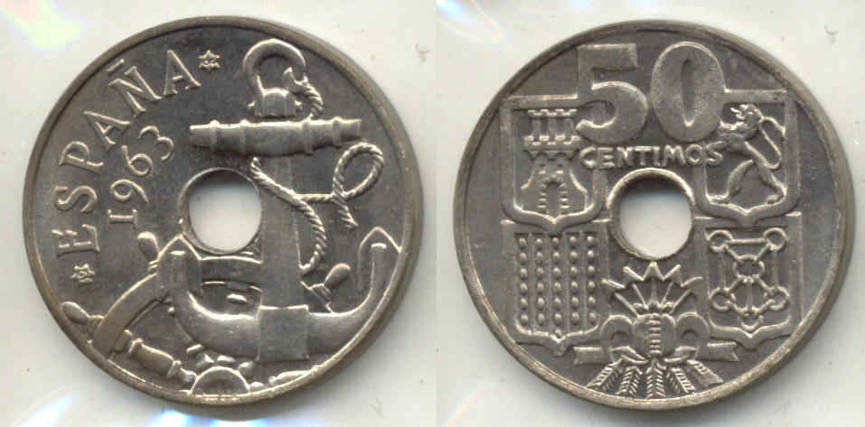 1963 (64) Spain 50 Centimos EF-40