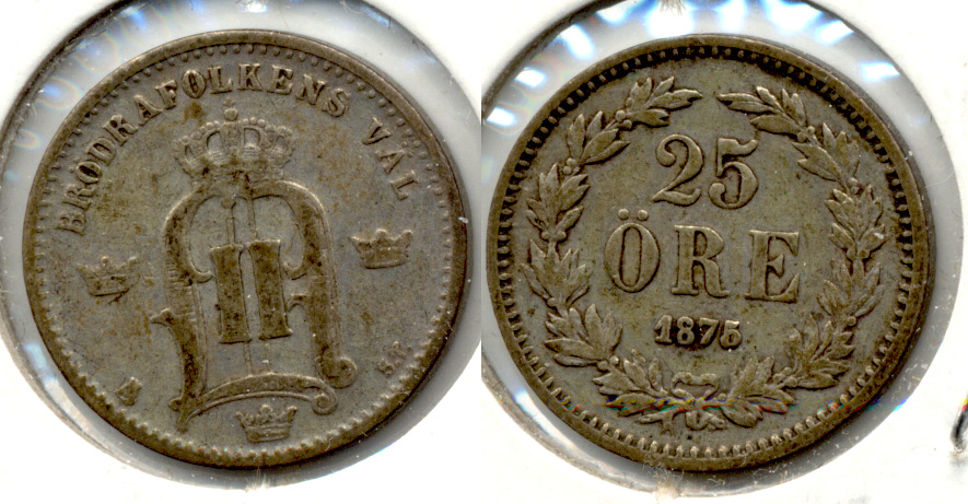 1875 Sweden 25 Ore Fine-12