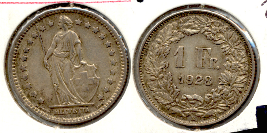1928-B Switzerland 1 Franc VF-20