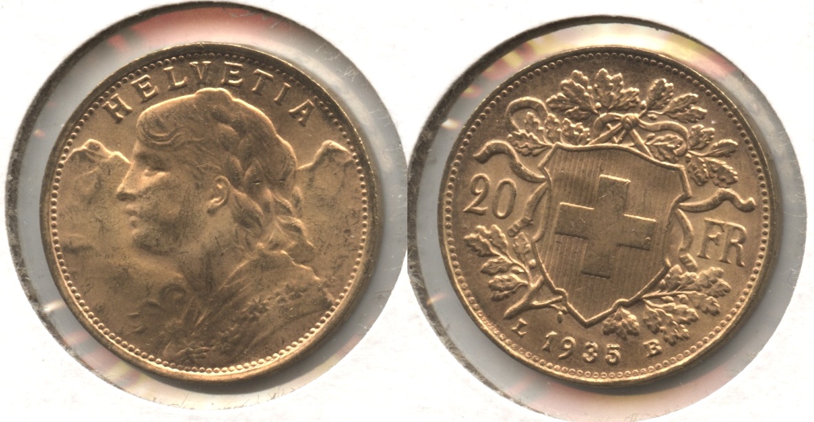 1935 Switzerland 20 Francs AU-55 #e