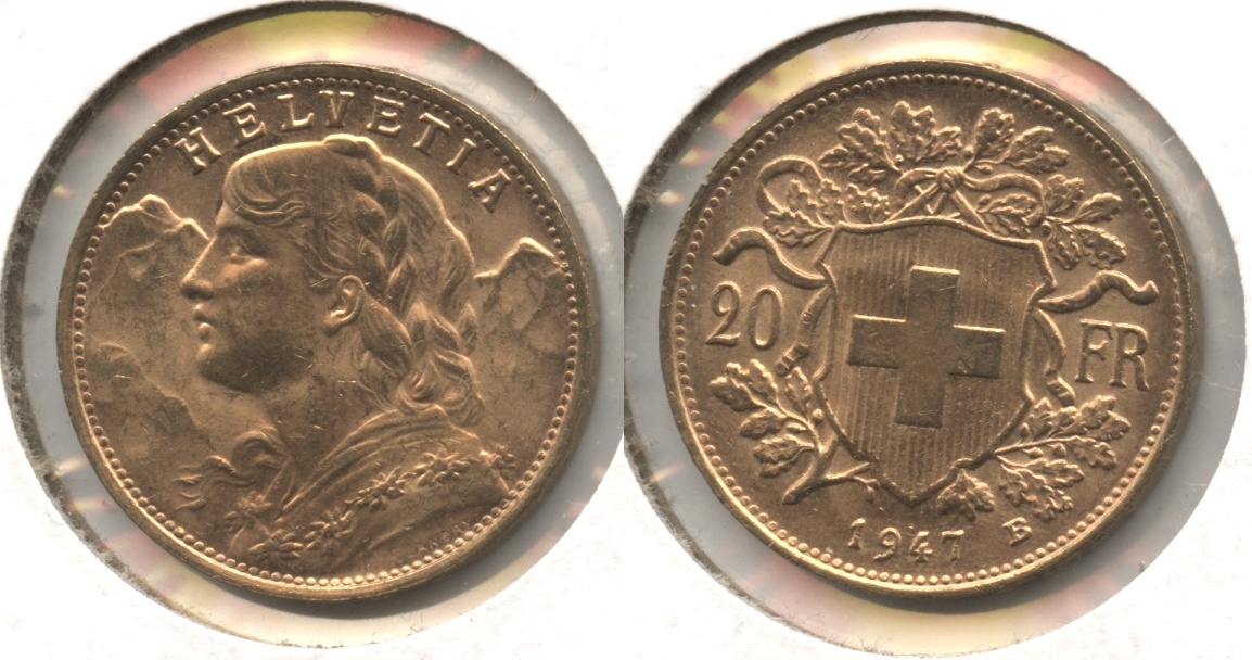 1947 Switzerland 20 Francs AU-55 #a