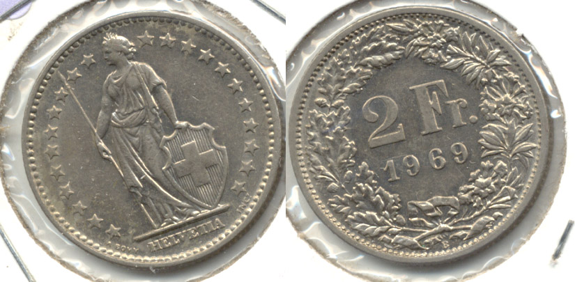 1969-B Switzerland 2 Francs EF-40