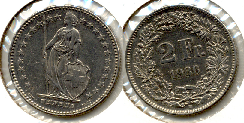 1986-B Switzerland 2 Francs AU-50