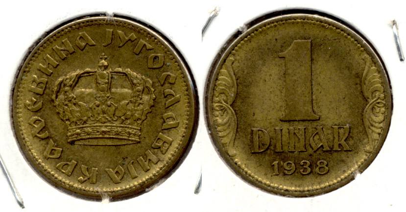 1938 Yugoslavia 1 Dinar AU-50