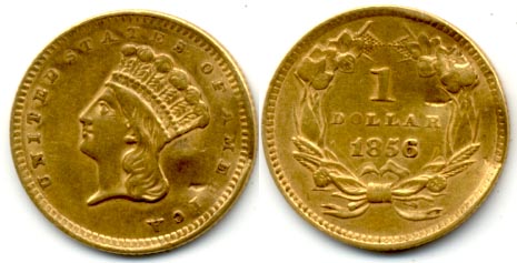 1856 Type 3 Gold Dollar AU-50 Damaged