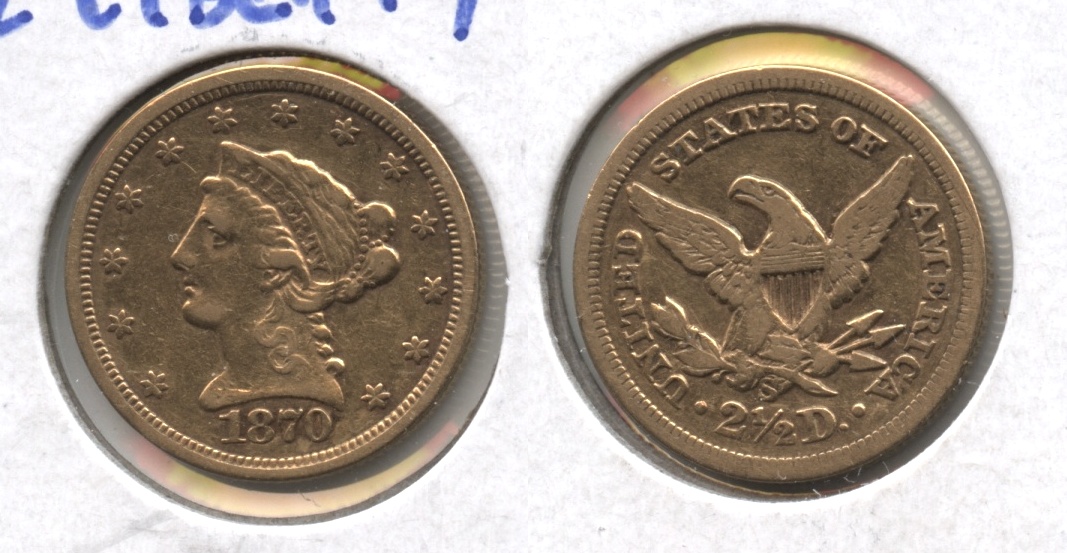 1870-S Liberty Head $2.50 Quarter Eagle VF-30 Lightly Cleaned