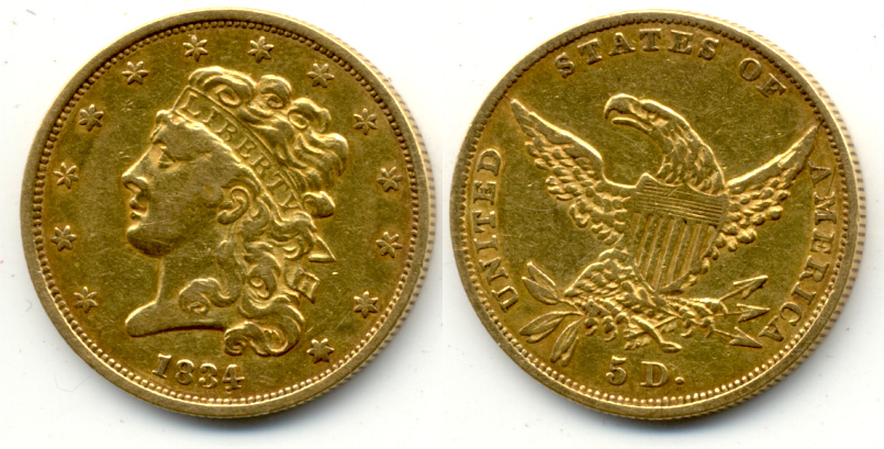 1834 Classic Head $5.00 Half Eagle VF-30