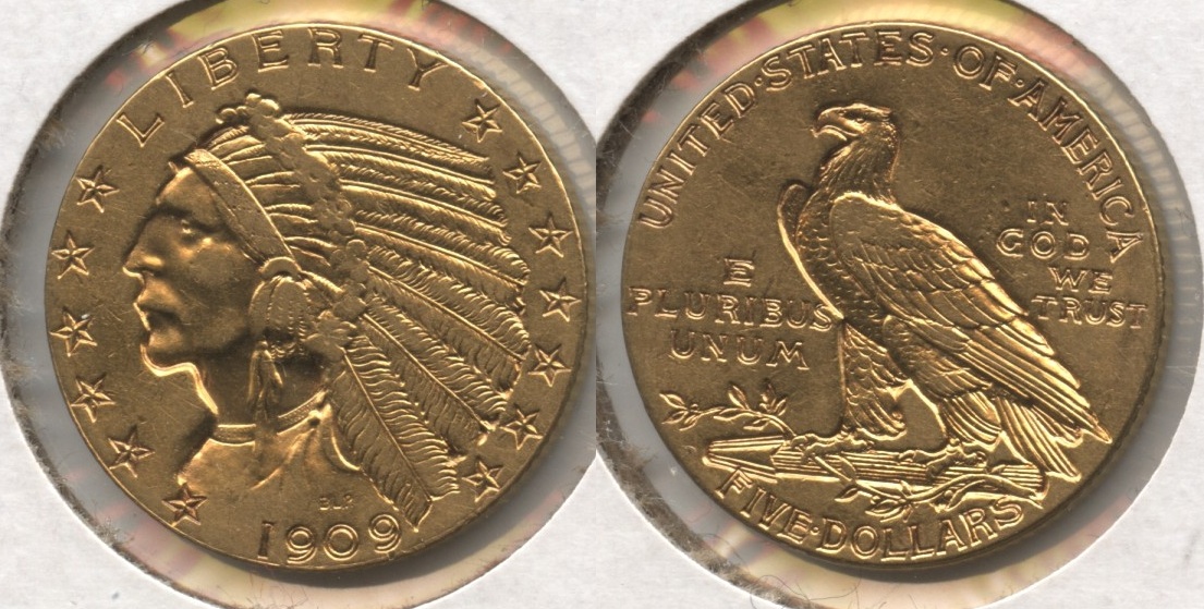 1909-D Indian Head $5.00 Half Eagle EF-45