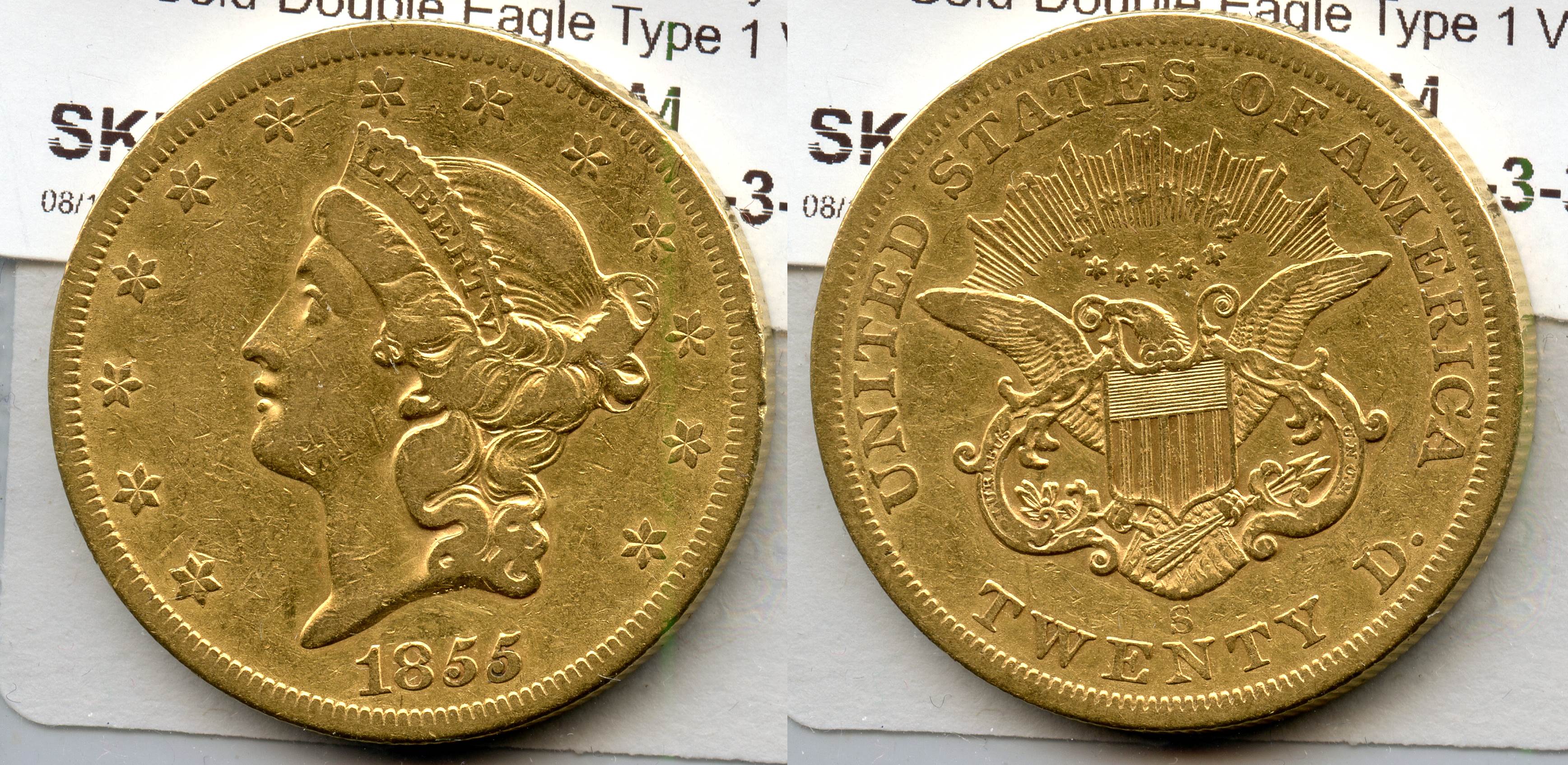 1855-S Liberty Head $20.00 Gold Double Eagle VF-20 large