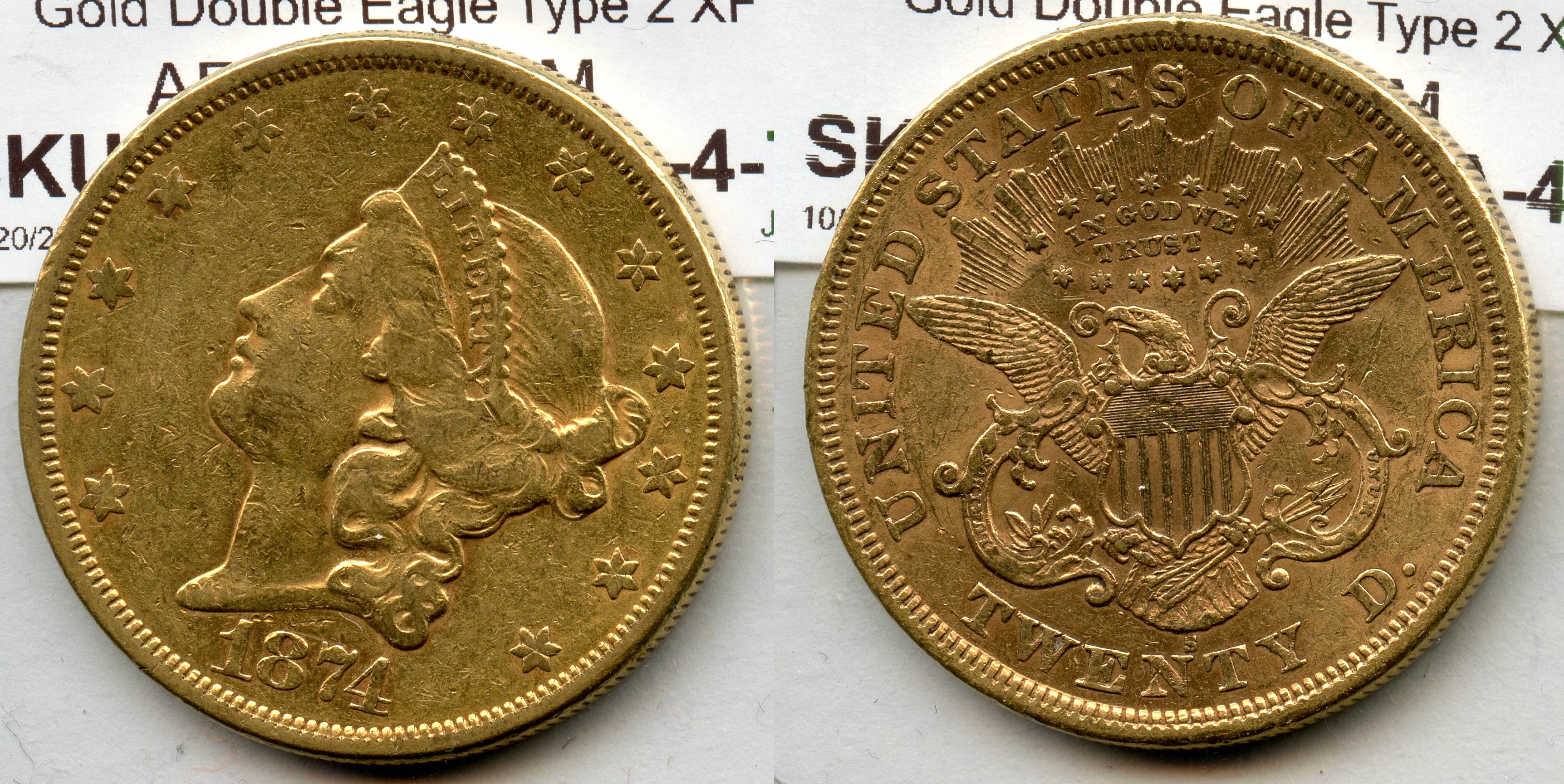 1874-S Liberty Head $20.00 Gold Double Eagle EF-40 large