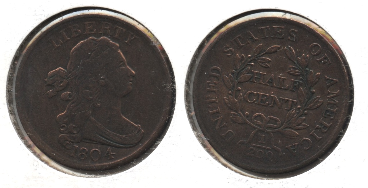 1804 Draped Bust Half Cent Fine-12 #a Cleaned