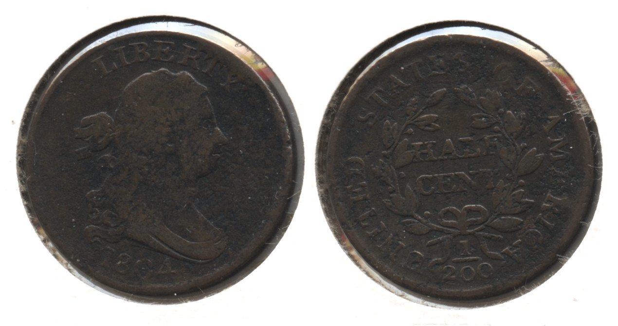 1804 Draped Bust Half Cent VG-10 Light Porous